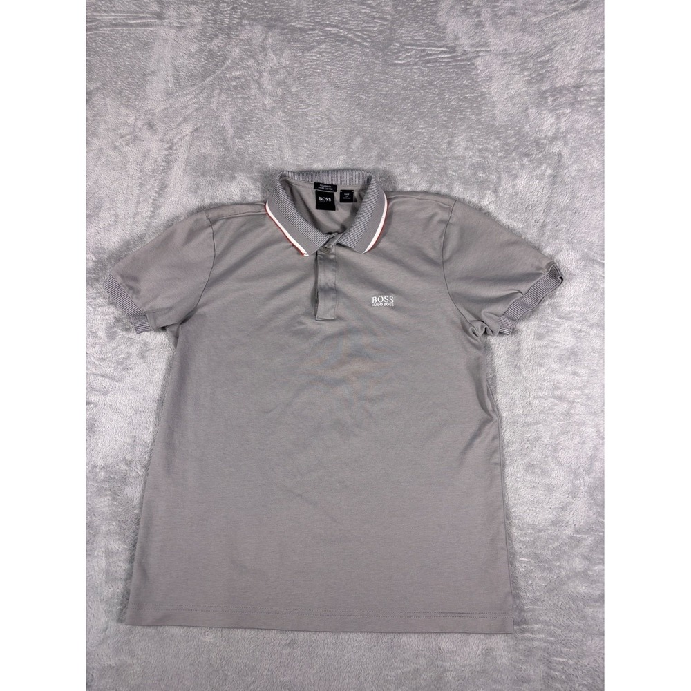 Boss Polo Mens M Gray Short Sleeve Embroidered Chest Logo